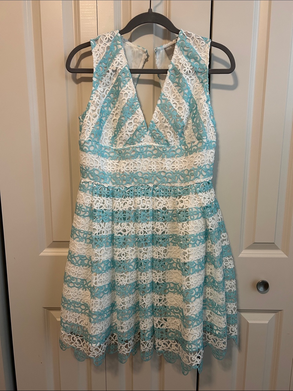 ASOS Aqua and White Lace V-Neck Mini Dress